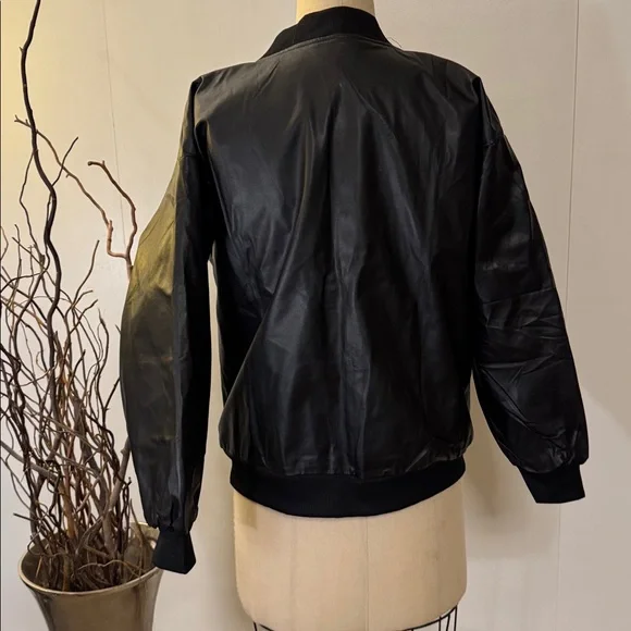 Women's Black Bomber Jacket faux leather - Picture 4 of 6